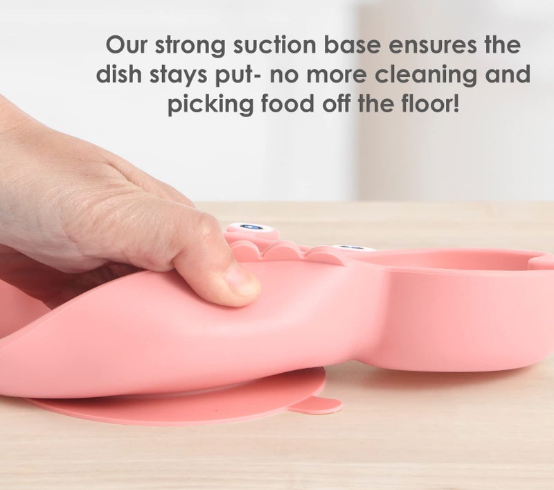 ROCCED Suction Plates for Baby, Silicone Plates with Suction Divided, Baby Spoon Fork Set for Toddler Baby Dishes Kids Utensils-Crab Pink - Image 4